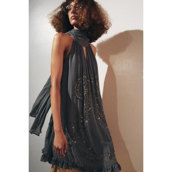 ZARA ZW COLLECTION EMBROIDERED HALTER DRESS - Picture 1 of 10